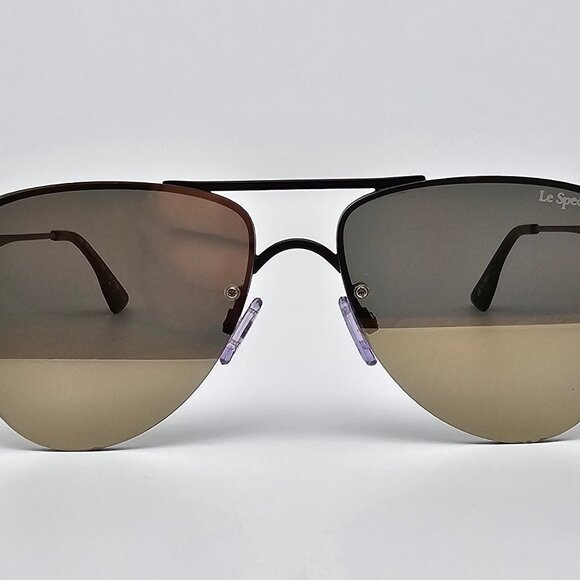 Le Specs The Prince Black Frame Gold Mirror Flat Lens Aviator Sunglasses 57mm - Picture 3 of 13